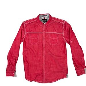 Raw Yarn Industries‎ Mens Slim Fit Red Contrast Stitch Button Down Shirt Medium